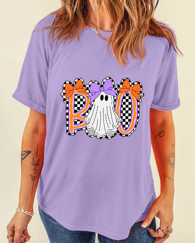 Wisteria Boo Checkered Ghost Crewneck Graphic Tee
