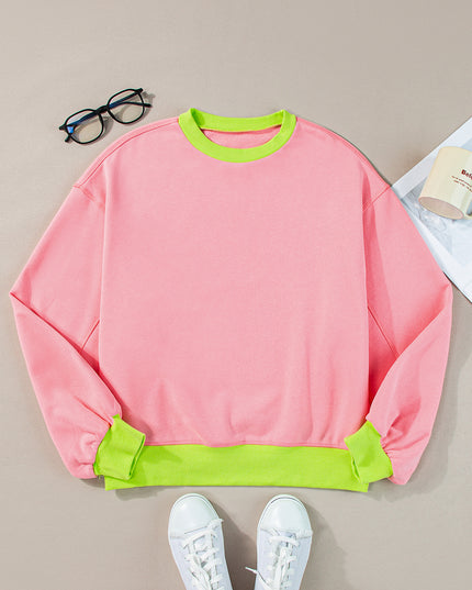 Blue Contrast Trim Bubble Sleeve Sweatshirt