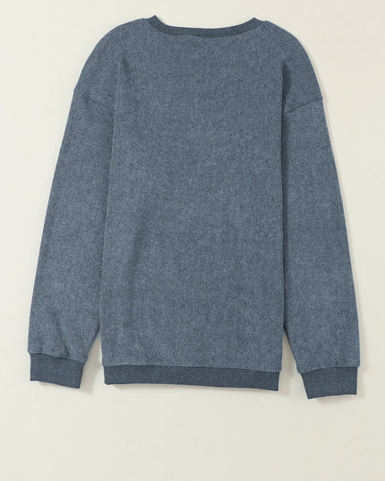 Green Ribbed Round Neck Drop Sleeve Pullover Sweatshirt