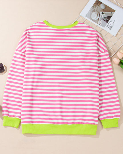 Blue Striped Contrast Trim Drop Shoulder Sweatshirt