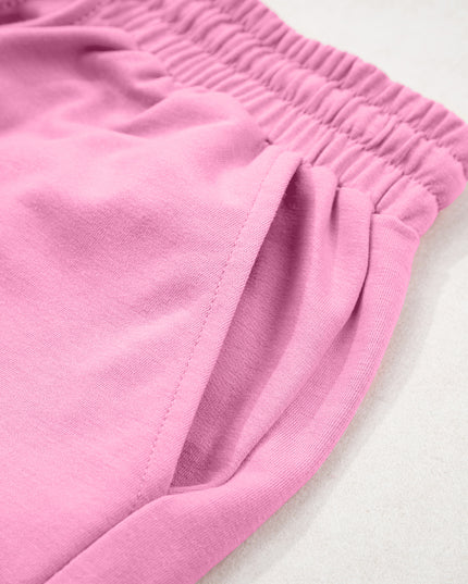 Bonbon Loose V Neck Tee and Drawstring Shorts Set