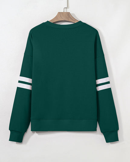 Fiery Red Preppy Striped Sleeve Loose Sweatshirt