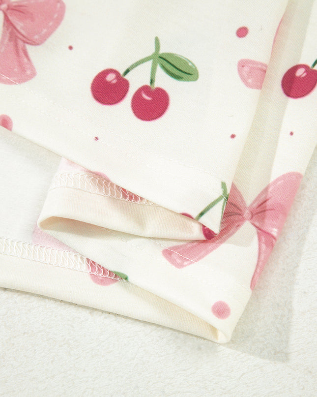 Pink Polka Dot and Bow Print Ruffle Hem Shorts Pajama Set