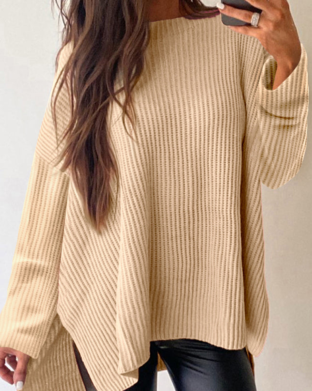 Apricot Oversized Sweater – Side Slit Cozy Knit Pullover