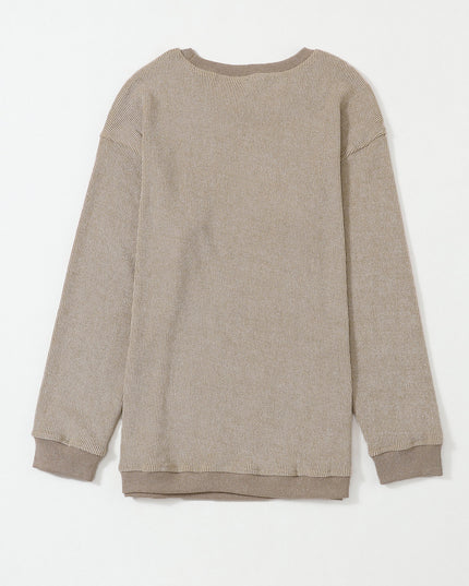Green Ribbed Round Neck Drop Sleeve Pullover Sweatshirt