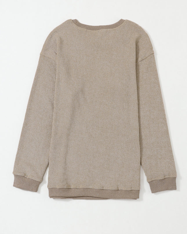 Green Ribbed Round Neck Drop Sleeve Pullover Sweatshirt