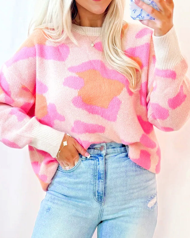 Sachet Pink Cheetah Colorblock Sweater