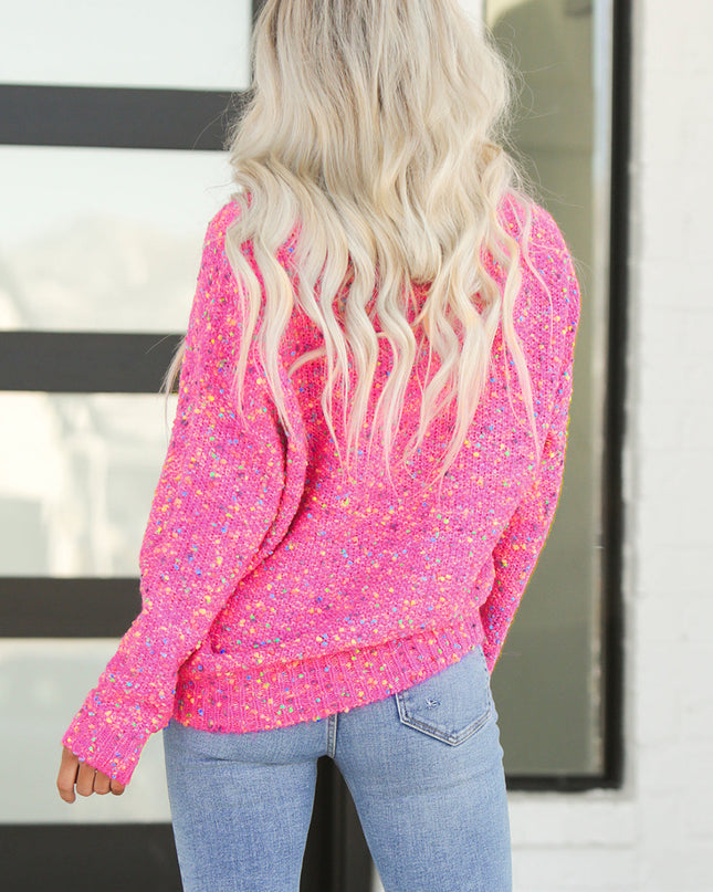 Hot Pink Mixed Color Chunky Knit Sweater