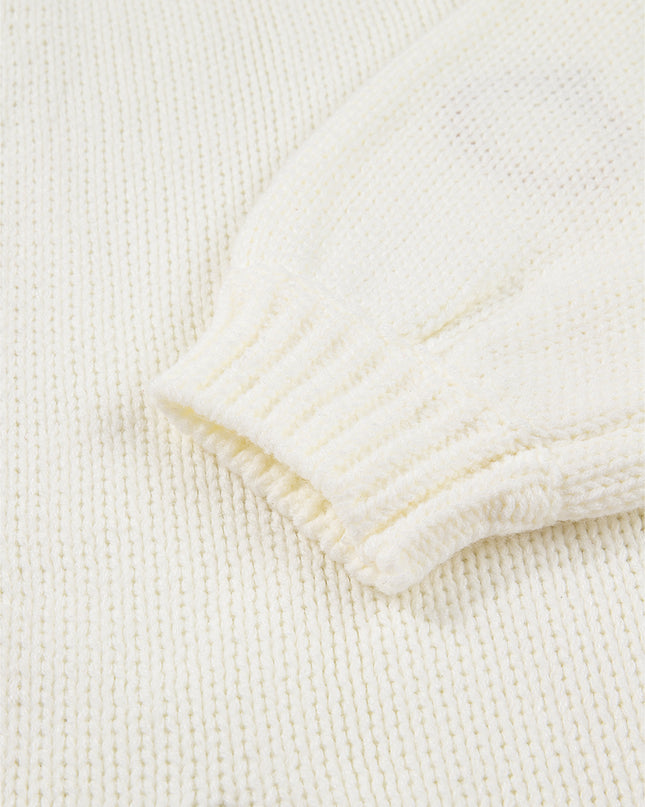 White Pumpkin Print Open Front Drop Shoulder Knit Cardigan