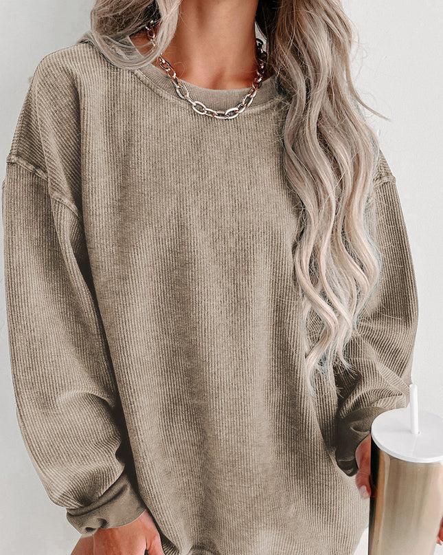 Green Ribbed Round Neck Drop Sleeve Pullover Sweatshirt