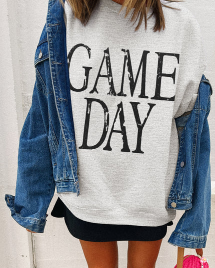 Black GAME DAY Vintage Washed Sweatshirt – Oversized Baggy Graphic Pullover