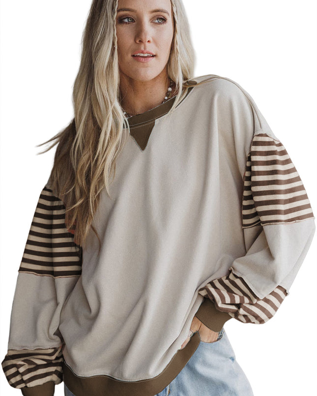 Delicacy Colorblock Patchwork Striped Sleeve Sweatshirt