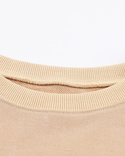 Khaki Plain Drop Shoulder Ribbed Trim Oversized Sweatshirt