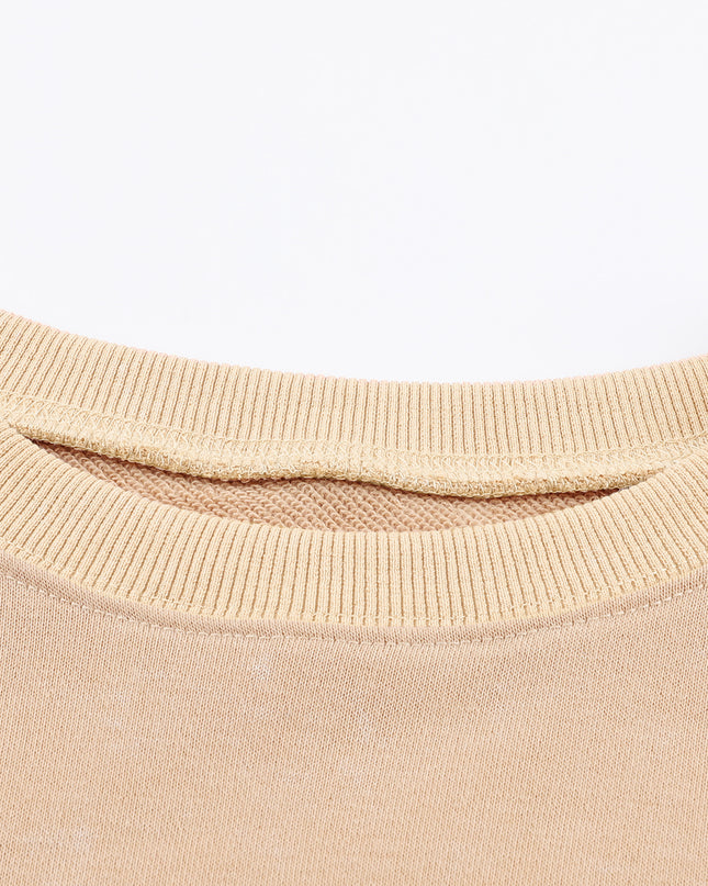 Khaki Plain Drop Shoulder Ribbed Trim Oversized Sweatshirt