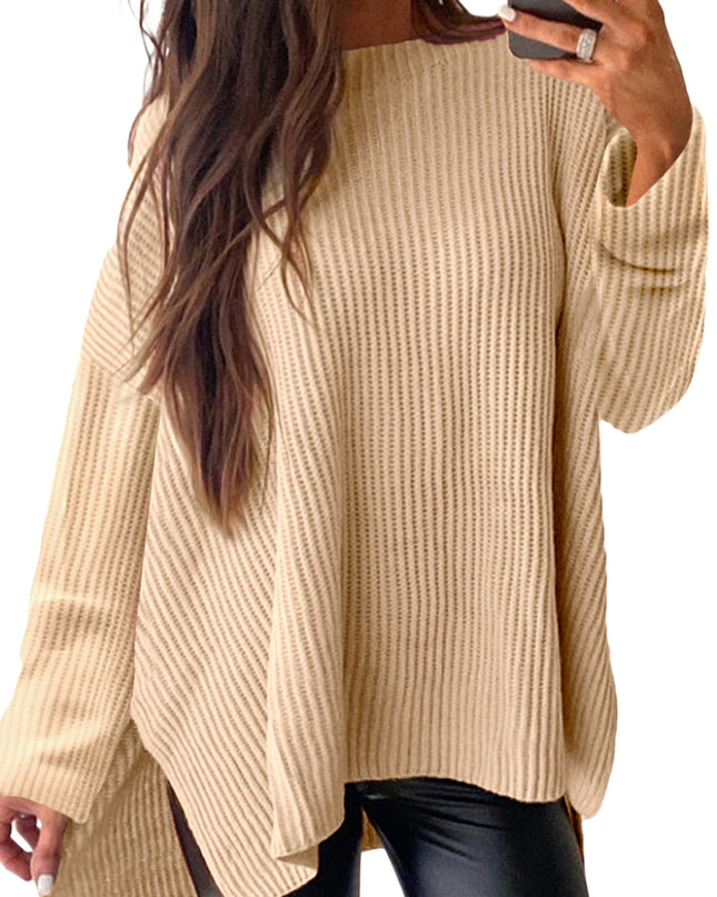 Apricot Oversized Sweater – Side Slit Cozy Knit Pullover