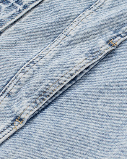Light Blue Distressed Ripped Raw Hem Buttons Denim Jacket