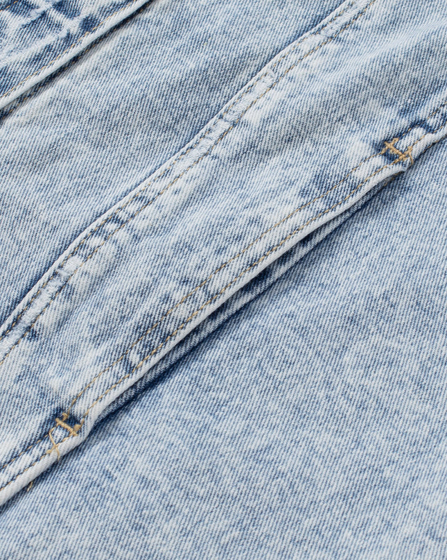 Light Blue Distressed Ripped Raw Hem Buttons Denim Jacket