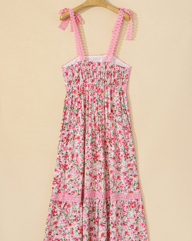 Green Floral Lace Tied Strap Empire Waist Maxi Dress