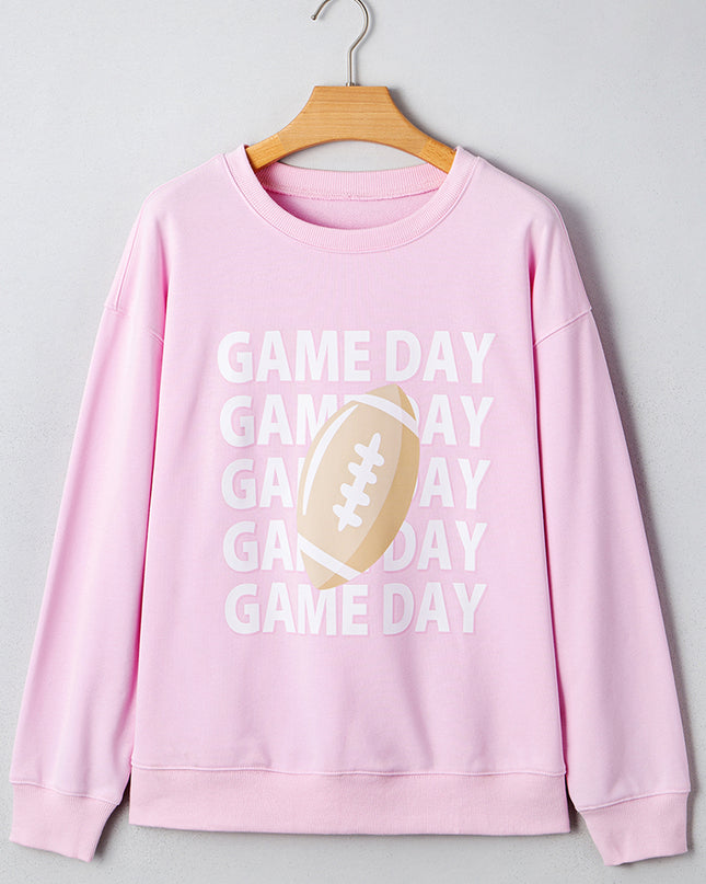 Pink GAME DAY Football Print Casual Sweatshirt