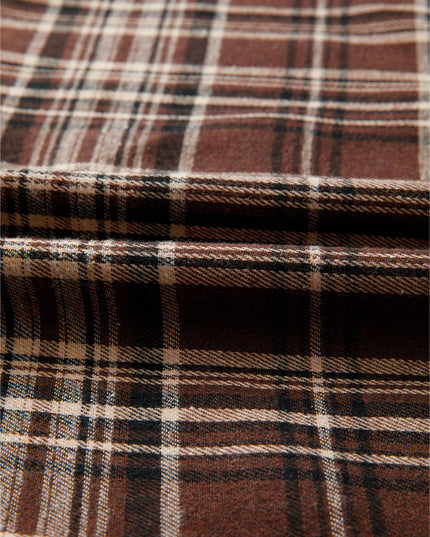 Brown Plaid Waffle Patchwork Henley Hoodie – Cozy Long Sleeve Top for Women