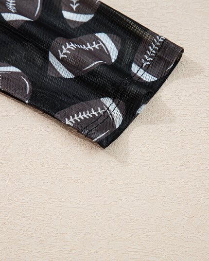 Black Game Day Football Mesh Sheer Long Sleeve Top