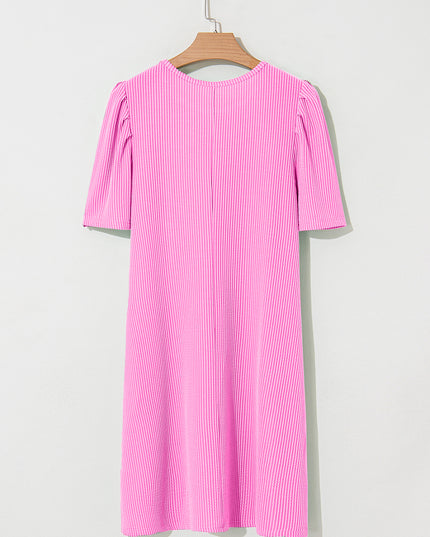 Blossom Corded Crew Neck Puff Sleeve Mini Dress