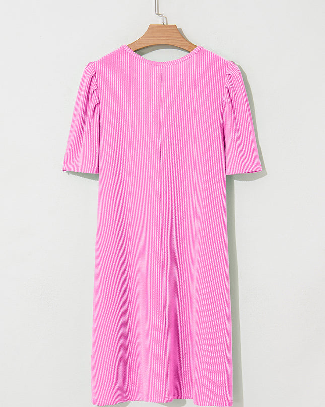 Blossom Corded Crew Neck Puff Sleeve Mini Dress