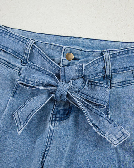 Beau Blue Vintage Washed Knot Belt Wide Leg Jeans