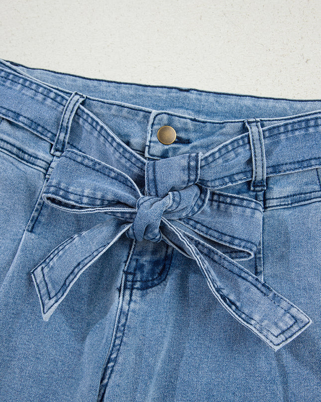 Beau Blue Vintage Washed Knot Belt Wide Leg Jeans