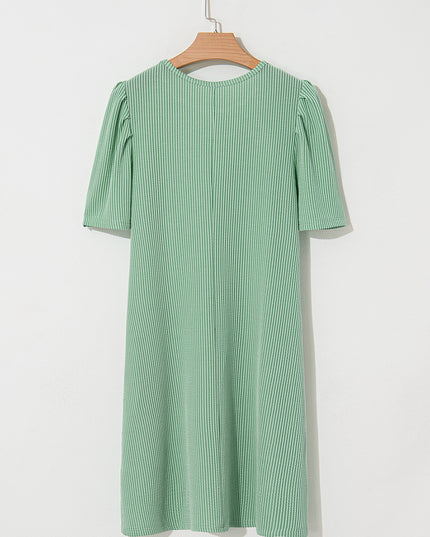 Blossom Corded Crew Neck Puff Sleeve Mini Dress