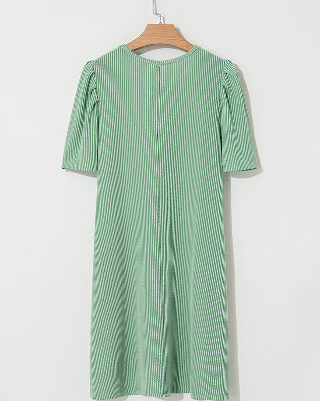 Blossom Corded Crew Neck Puff Sleeve Mini Dress
