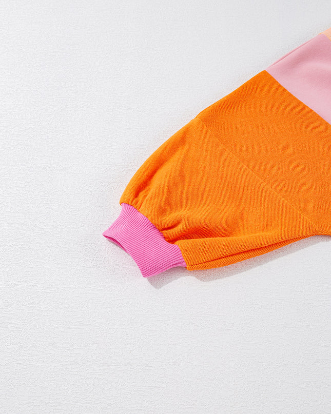 Grapefruit Orange Colorblock Patchwork Drop Shoulder Top