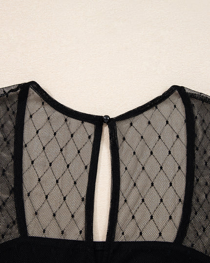 Black Polka Dot Mesh Long Sleeve Square Neck Bodysuit