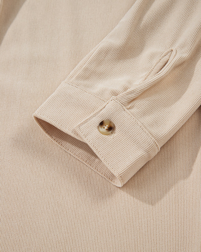 Oatmeal Corduroy Half Button Collared Long Sleeve Mini Dress