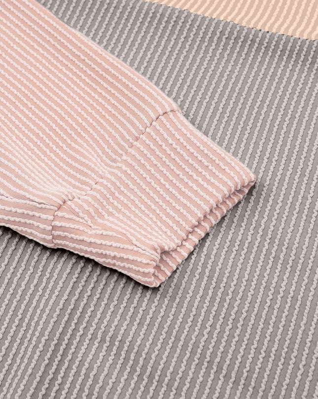 Multicolor Colorblock Ribbed Loose Long Sleeve Top