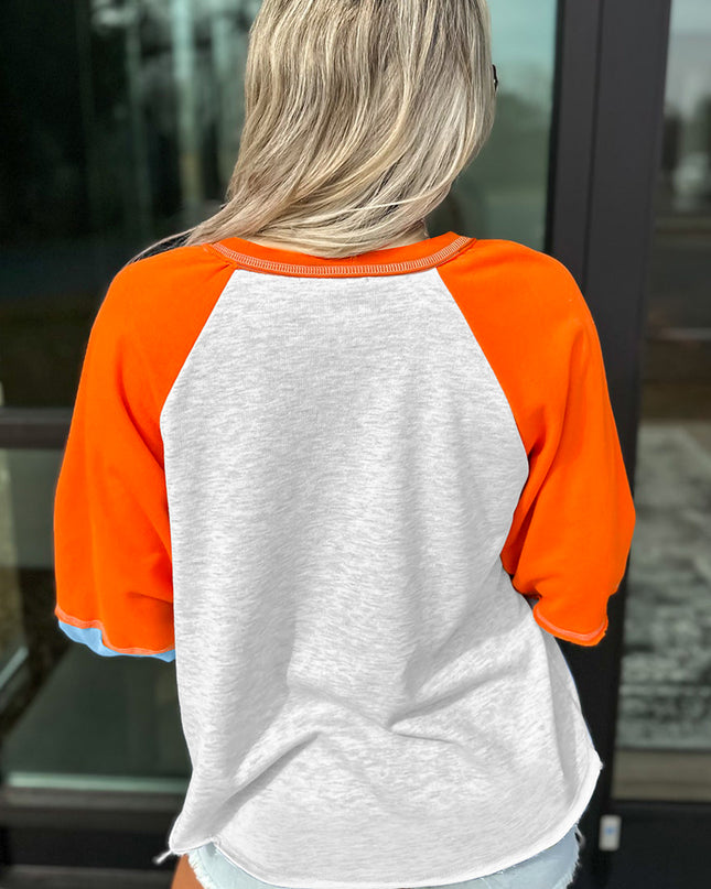 Light Grey Colorblock Raglan Sleeve Loose Fit Top