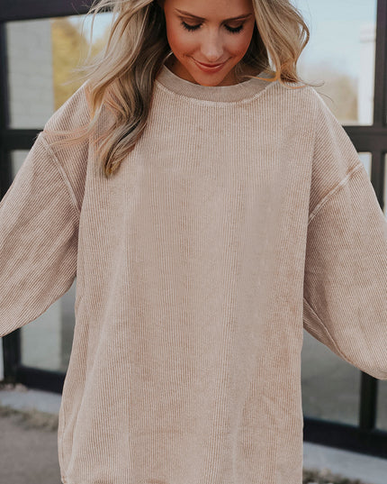 Red Plain Drop Sleeve Rib Knit Oversized Sweatshirt