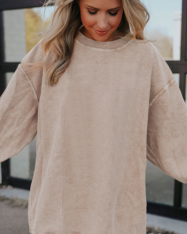 Red Plain Drop Sleeve Rib Knit Oversized Sweatshirt