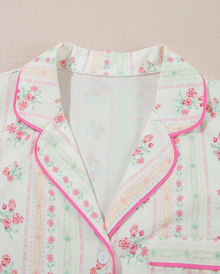 Pink Polka Dot and Bow Print Ruffle Hem Shorts Pajama Set