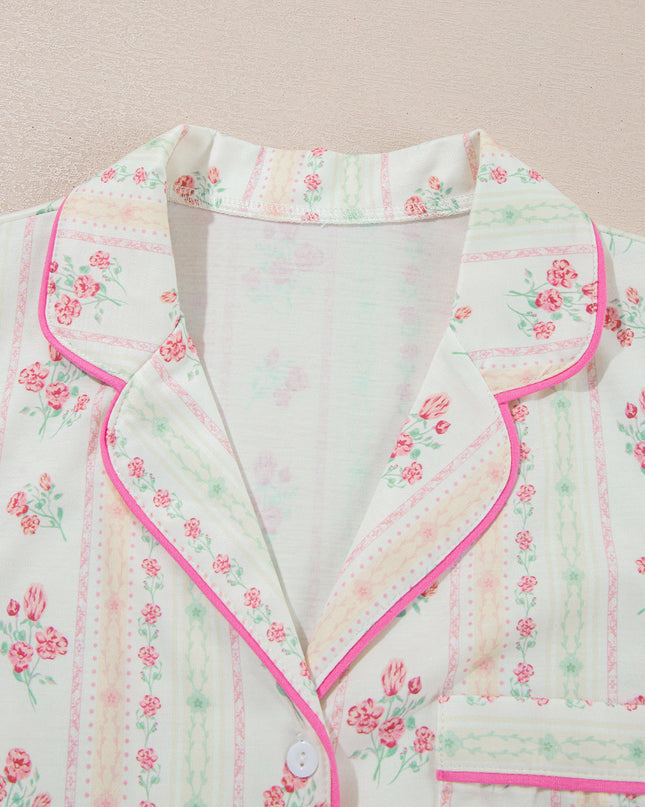 Pink Polka Dot and Bow Print Ruffle Hem Shorts Pajama Set