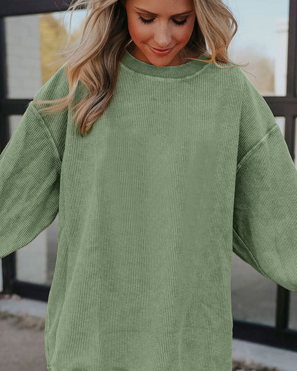 Red Plain Drop Sleeve Rib Knit Oversized Sweatshirt