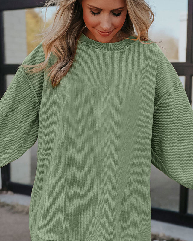 Red Plain Drop Sleeve Rib Knit Oversized Sweatshirt