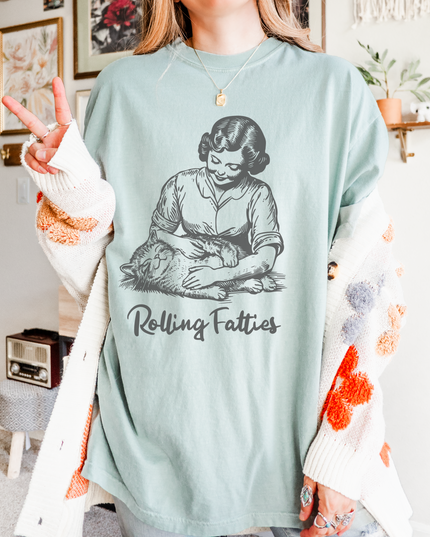 Rolling Fatties Graphic Tee – Funny Retro Cat Oversized T-Shirt