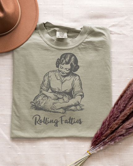 Rolling Fatties Graphic Tee – Funny Retro Cat Oversized T-Shirt