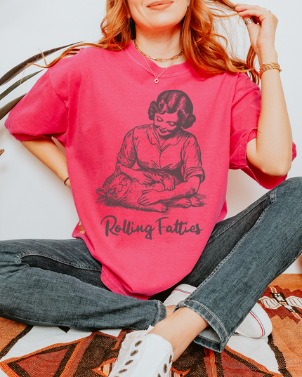 Rolling Fatties Graphic Tee – Funny Retro Cat Oversized T-Shirt