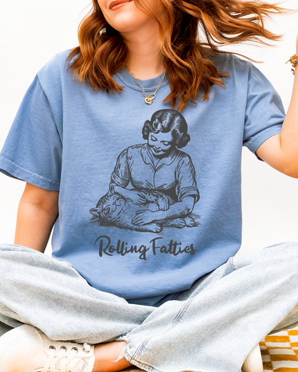 Rolling Fatties Graphic Tee – Funny Retro Cat Oversized T-Shirt