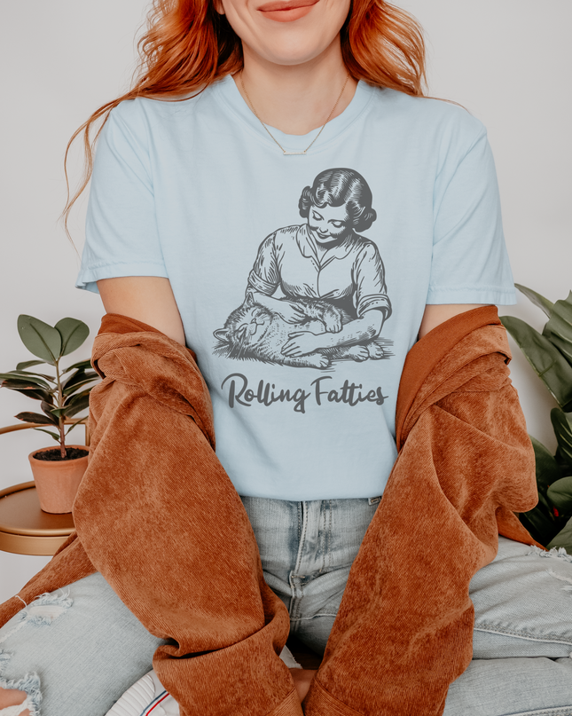 Rolling Fatties Graphic Tee – Funny Retro Cat Oversized T-Shirt