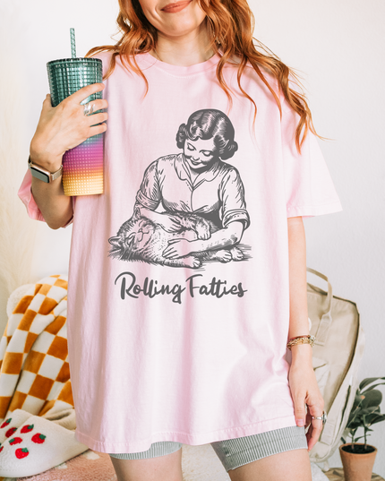 Rolling Fatties Graphic Tee – Funny Retro Cat Oversized T-Shirt