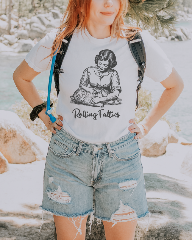 Rolling Fatties Graphic Tee – Funny Retro Cat Oversized T-Shirt