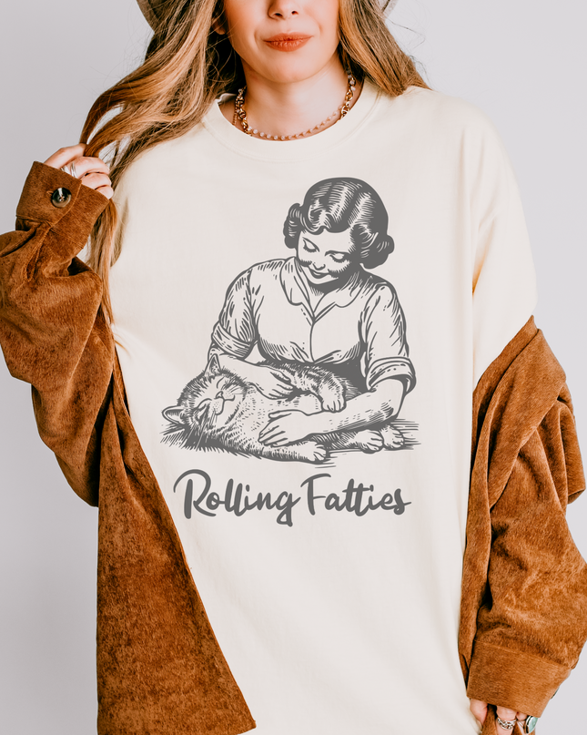 Rolling Fatties Graphic Tee – Funny Retro Cat Oversized T-Shirt